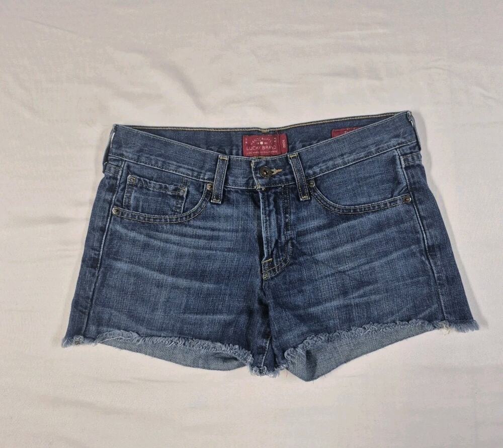 Lucky Brand Denim Cutoff Shorts Women Dark Wash Frayed Raw Hem Blue Jean 00/24
